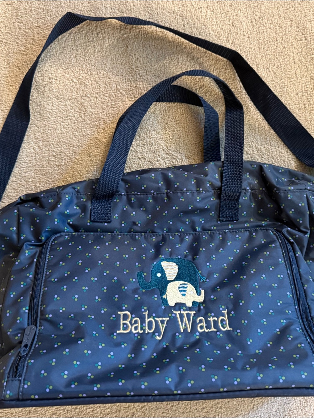 thirty-one Navy Blue Baby Ward Diaper Bag with Elephant Embroidery